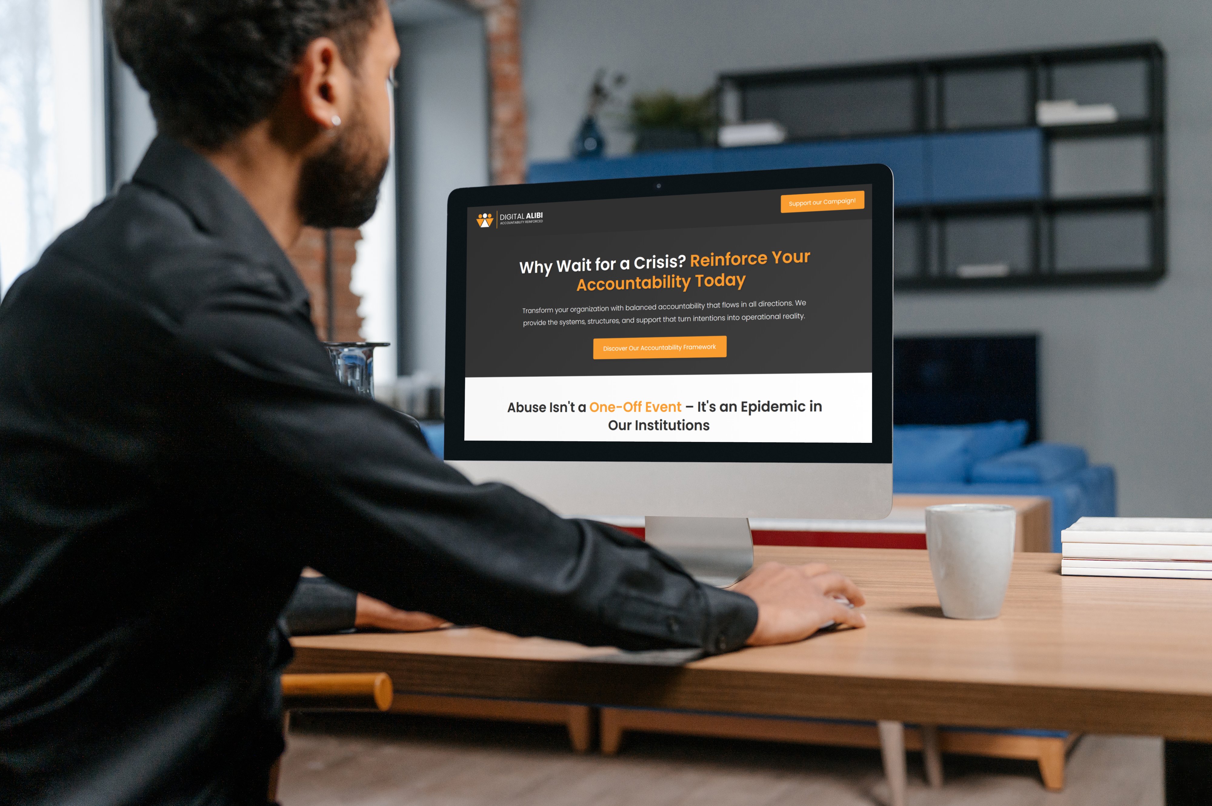 Professional reviewing Digital Alibi accountability framework on desktop
